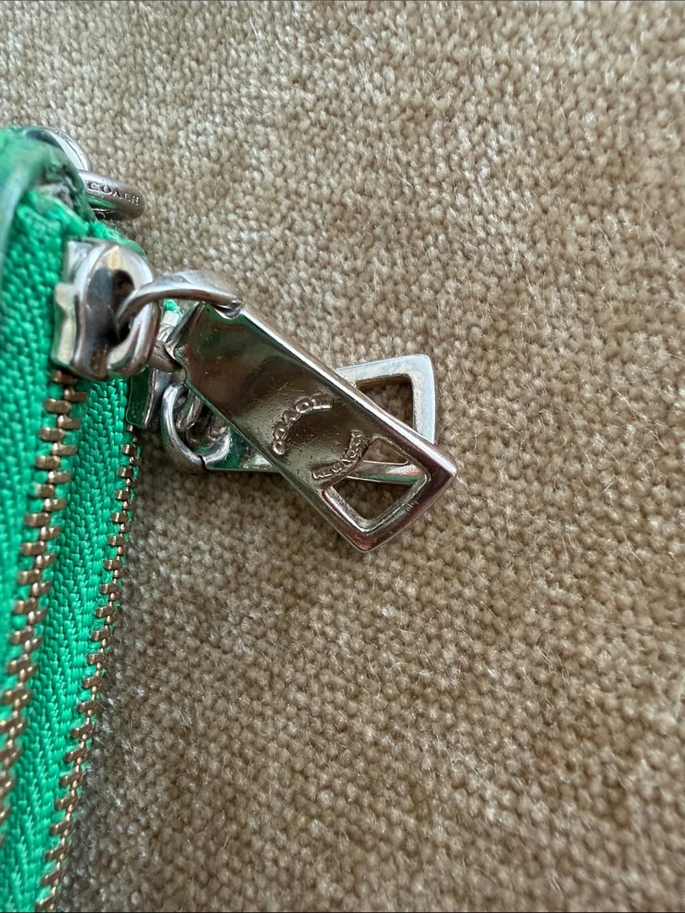 Coach Green Pebbled Leather Wristlet Clutch vintage well loved